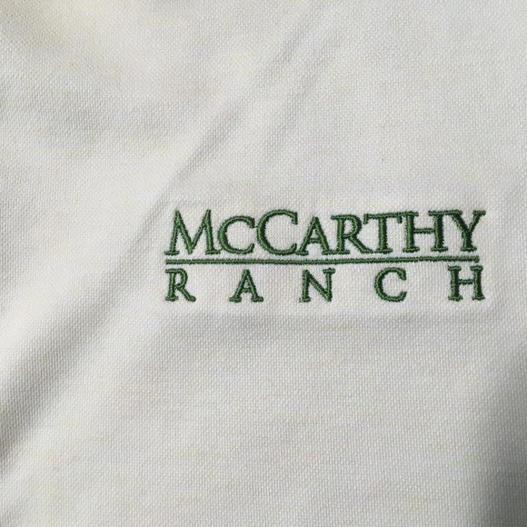 Travis Mathew Polo Shirt Mens Large yellow beige Golf McCarthy ranch embroidered - Picture 7 of 8